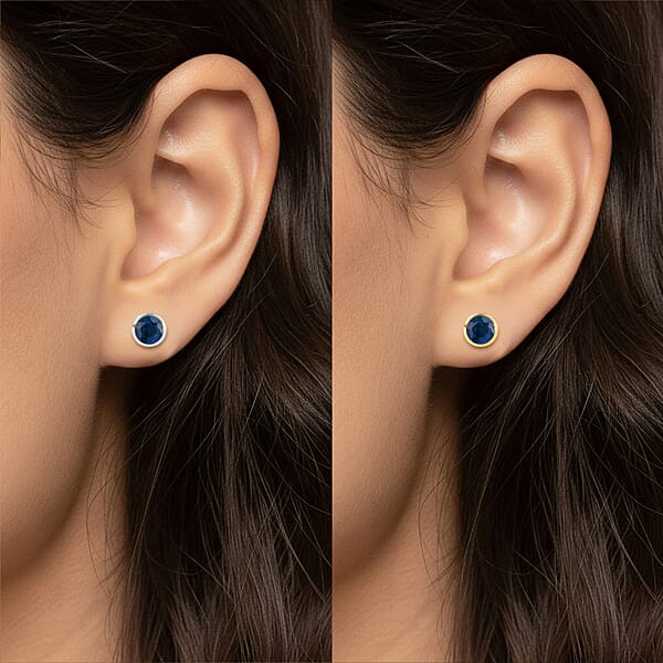 Set Of 2 - D'Joy Poke Free Ceylon Blue Sapphire 1.30 Ctw Stud Earrings In 18K Vermeil YG And Rhodium Over Sterling Silver
