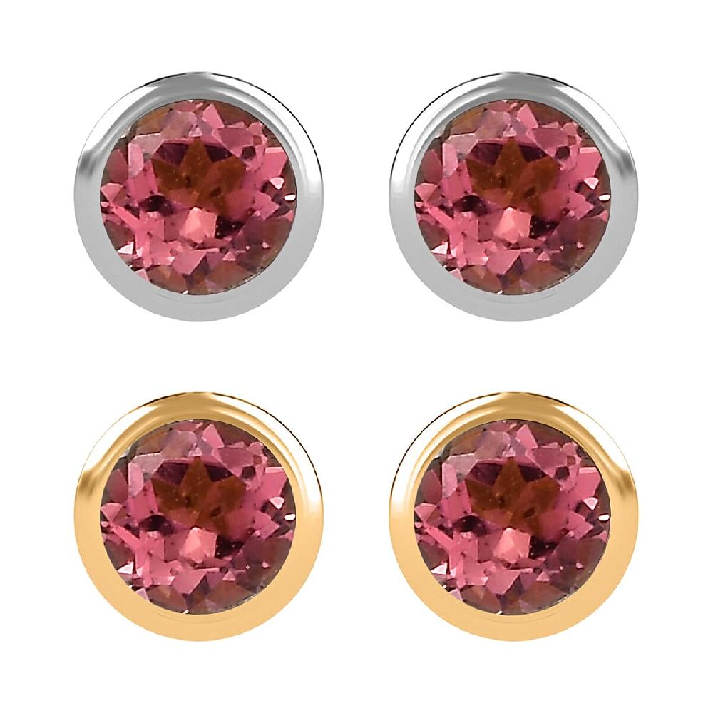 Set of 2 - D'Joy Poke Free Morro Redondo Pink Tourmaline 1.10 ctw Stud Earrings in 18K Vermeil YG and Rhodium Over Sterling Silver