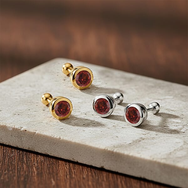 Set Of 2 - D'Joy Poke Free Mozambique Garnet 1.25 Ctw Stud Earrings In 18K Vermeil YG And Rhodium Over Sterling Silver