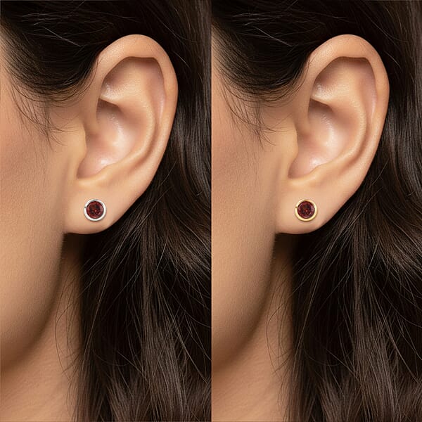 Set Of 2 - D'Joy Poke Free Mozambique Garnet 1.25 Ctw Stud Earrings In 18K Vermeil YG And Rhodium Over Sterling Silver