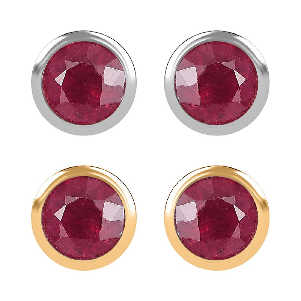 Set of 2 - D'Joy Poke Free Niassa Ruby (FF) 1.68 ctw Stud Earrings in 18K Vermeil YG and Rhodium Over Sterling Silver