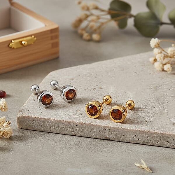 Set Of 2 - D'Joy Poke Free Santa Ana Madeira Citrine 1.00 Ctw Stud Earrings In 18K Vermeil YG And Rhodium Over Sterling Silver