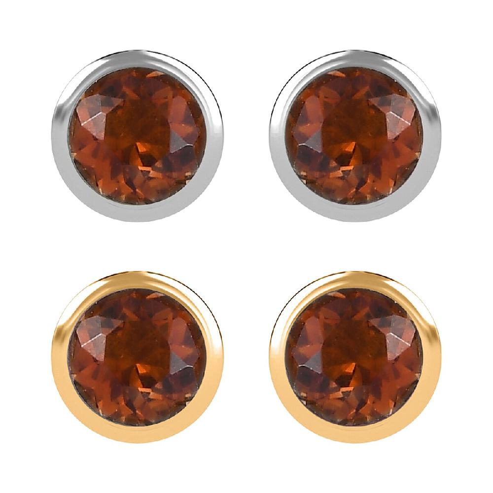 Set of 2 - D'Joy Poke Free Santa Ana Madeira Citrine 1.00 ctw Stud Earrings in 18K Vermeil YG and Rhodium Over Sterling Silver