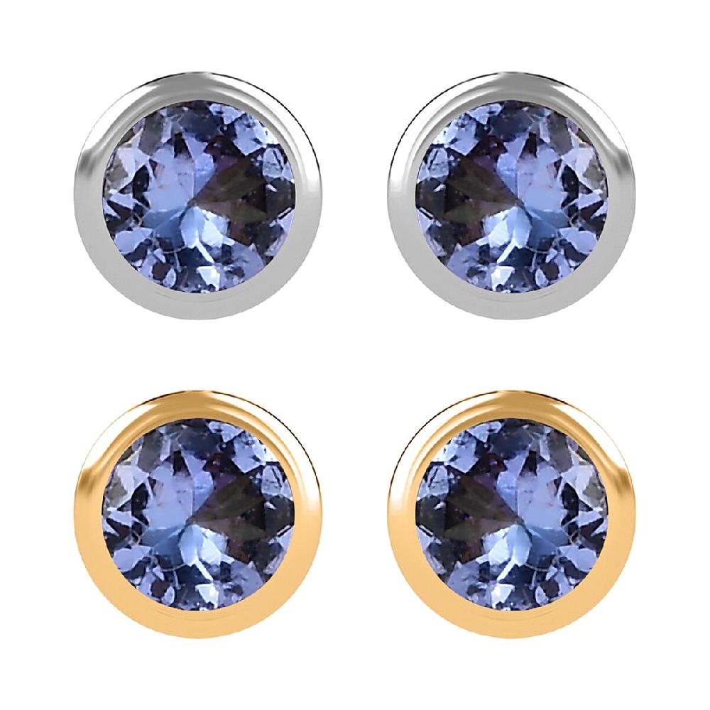 Set of 2 - D'Joy Poke Free Tanzanite 1.00 ctw Stud Earrings in 18K Vermeil YG and Rhodium Over Sterling Silver