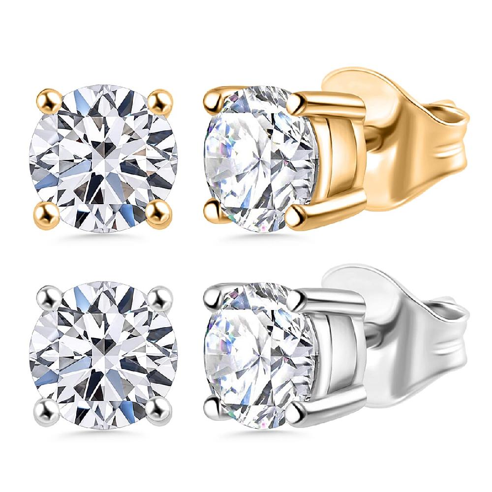Set of 2 Luxuriant Lab Grown Diamond G-H SI 1.00 ctw Solitaire Stud Earrings in Vermeil YG and Platinum Over Sterling Silver