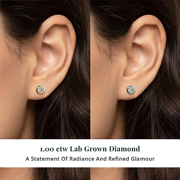 Set Of 2 - Luxuriant Lab Grown Diamond (G-H SI) Solitaire Stud Earrings In 18K Vermeil Yellow Gold And Rhodium Over Sterling Silver 1.00 Ctw (Del. In 10-12 Days)
