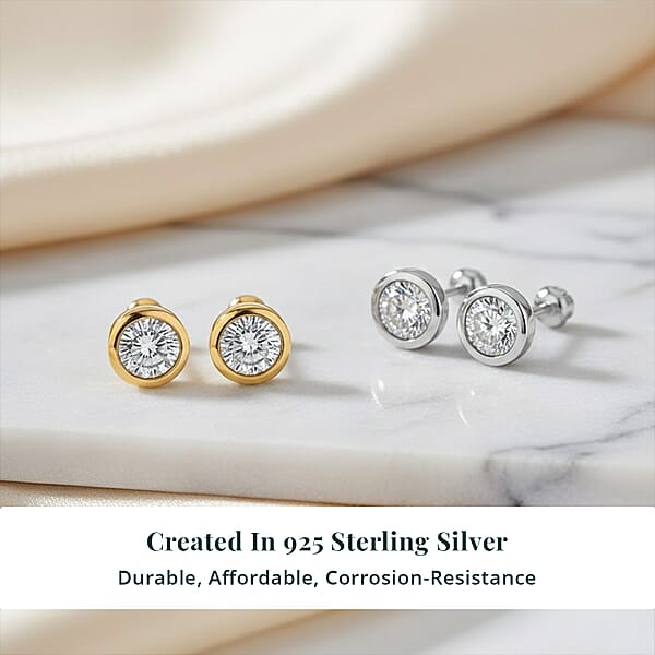 Set Of 2 - Luxuriant Lab Grown Diamond (G-H SI) Solitaire Stud Earrings In 18K Vermeil Yellow Gold And Rhodium Over Sterling Silver 1.00 Ctw (Del. In 10-12 Days)