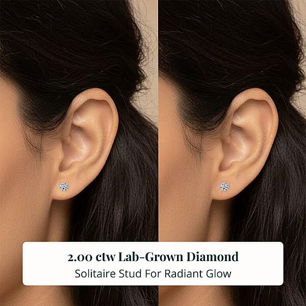 Set Of 2 Luxuriant Lab Grown Diamond G SI1 2.00 Ctw Solitaire Stud Earrings In 14K White Gold