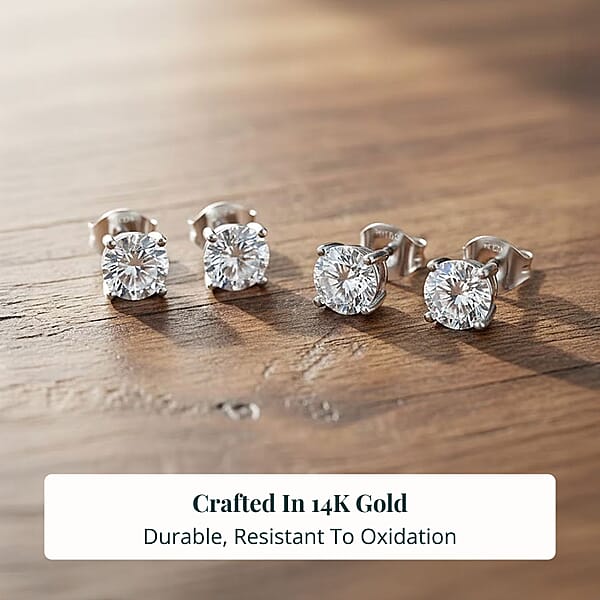 Set Of 2 Luxuriant Lab Grown Diamond G SI1 2.00 Ctw Solitaire Stud Earrings In 14K White Gold
