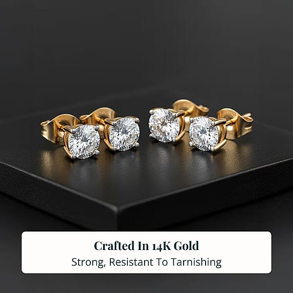 Set Of 2 Luxuriant Lab Grown Diamond G SI1 2.00 Ctw Solitaire Stud Earrings In 14K Yellow Gold