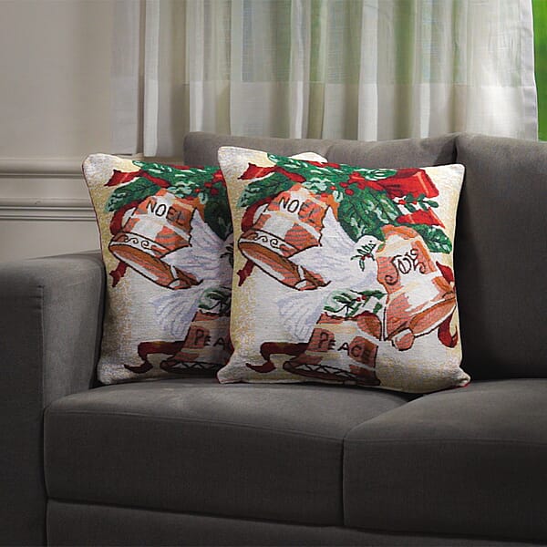 Set Of 2 Multi Color Christmas Bells Jacquard Woven Cushion Covers Pillow Protectors Pillow Cover Pillow Shams Pillow Case Covers