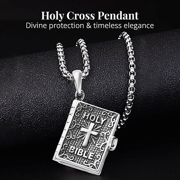 Set Of 2 Openable Holy Cross Bible Pendant In Sterling Silver With Stainless Steel Necklace (20 Inches) (Del. In 10-12 Days)