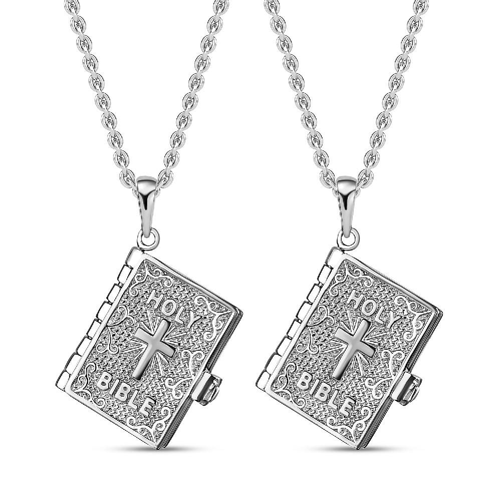 Set of 2 Openable Holy Cross Bible Pendant in Sterling Silver with Stainless Steel Necklace (20 Inches) (Del. In 10-12 Days)