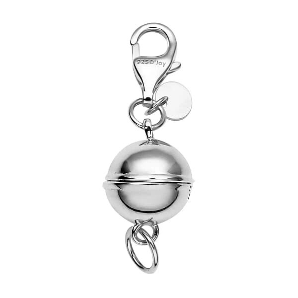 Set Of 2 Rhodium Over Sterling Silver Magnetic Lock Jewelry Lock With Lobster Clasp Silver Jewelry Clasp Round Magnetic Lock In Silver 2.50 Grams