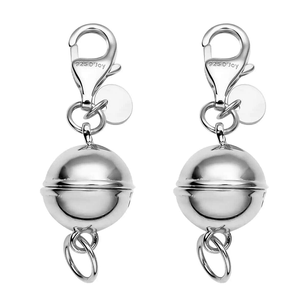Set of 2 Rhodium Over Sterling Silver Magnetic Lock Jewelry Lock with Lobster Clasp Silver Jewelry Clasp Round Magnetic Lock in Silver 2.50 Grams