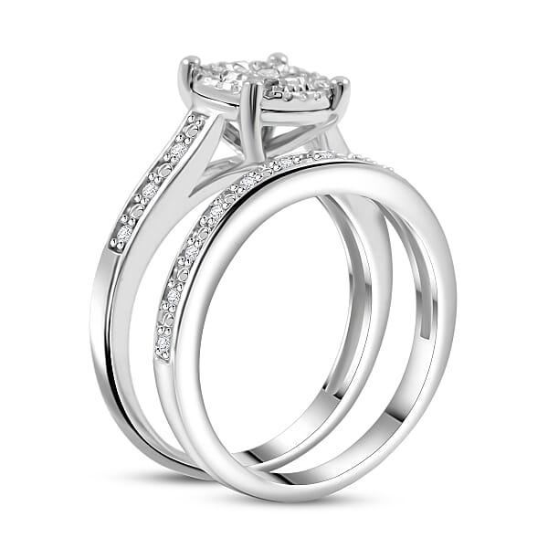 Set Of 2 White Diamond 0.33 Ctw Bridal Band Ring In Sterling Silver