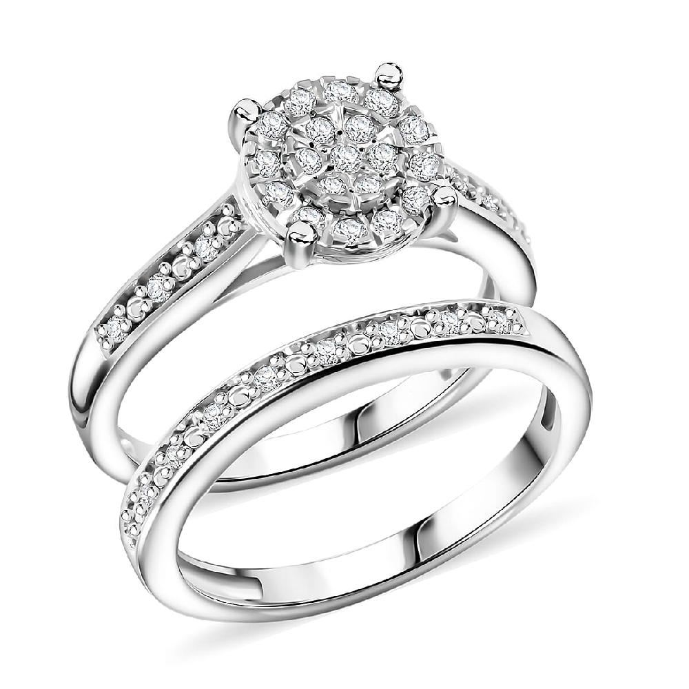 Set of 2 White Diamond 0.33 ctw Bridal Band Ring in Sterling Silver