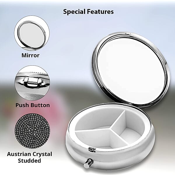 Set Of 2pcs White & Black Austrian Crystal & Mirror Jewelry Box In Silvertone