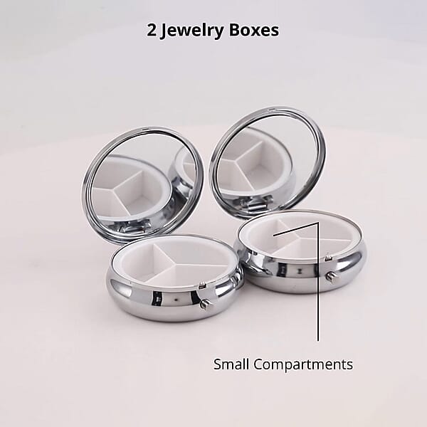 Set Of 2pcs White & Black Austrian Crystal & Mirror Jewelry Box In Silvertone