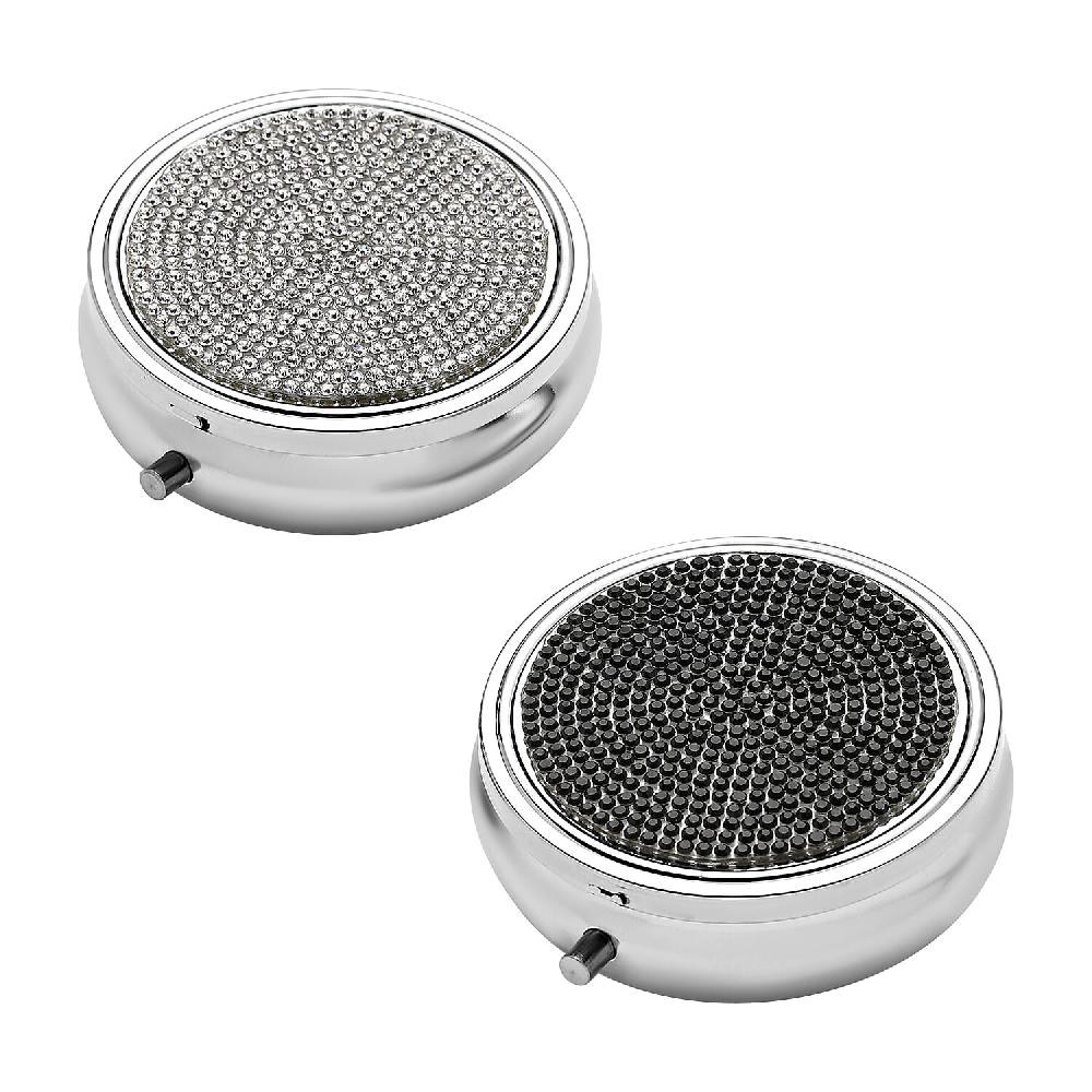 Set of 2pcs White & Black Austrian Crystal & Mirror Jewelry Box in Silvertone