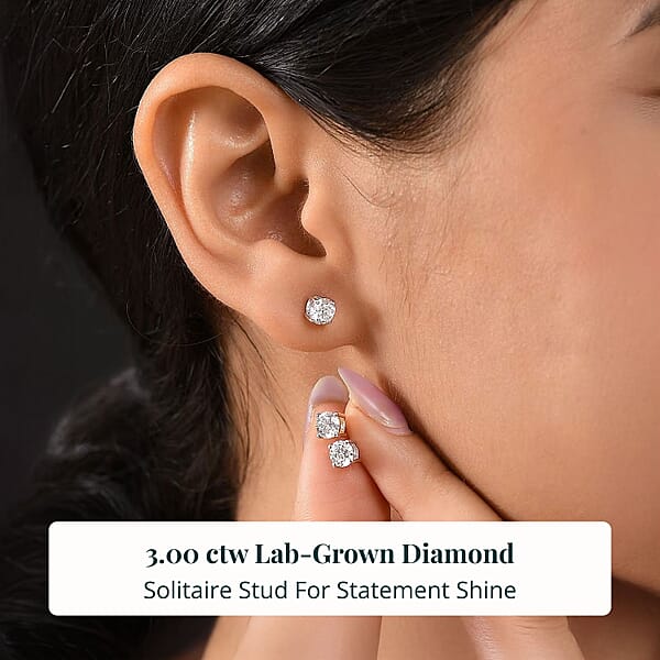 Set Of 3 14K White And Yellow Gold Luxuriant Lab Grown Diamond (G SI1) Solitaire Stud Earrings 3.00 Ctw (Del. In 10-12 Days)