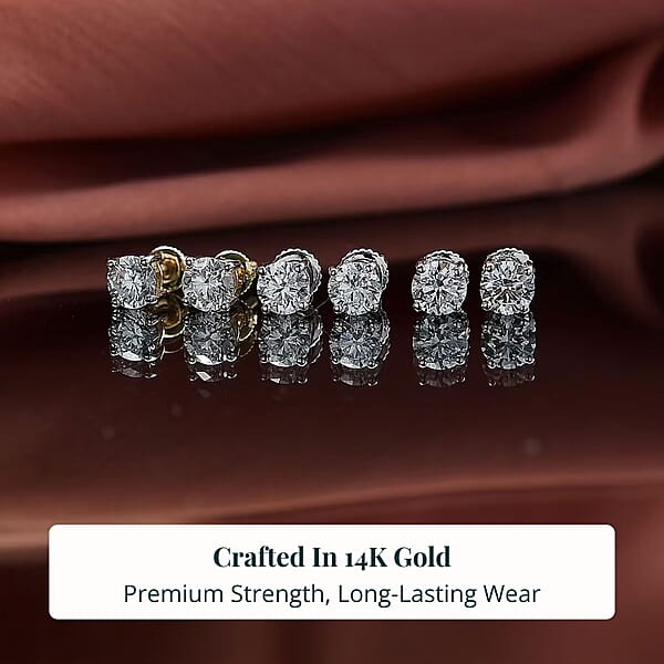Set Of 3 14K White And Yellow Gold Luxuriant Lab Grown Diamond (G SI1) Solitaire Stud Earrings 3.00 Ctw (Del. In 10-12 Days)