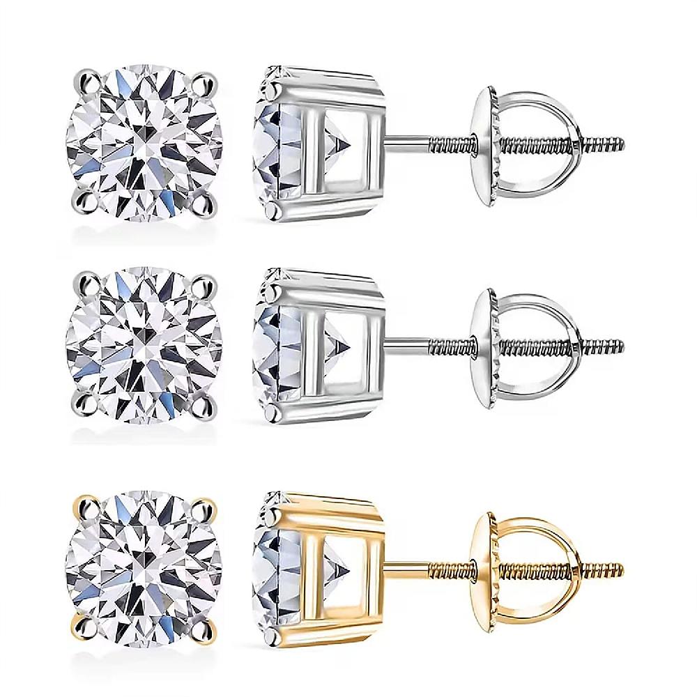 Set of 3 14K White and Yellow Gold Luxuriant Lab Grown Diamond (G SI1) Solitaire Stud Earrings 3.00 ctw (Del. In 10-12 Days)