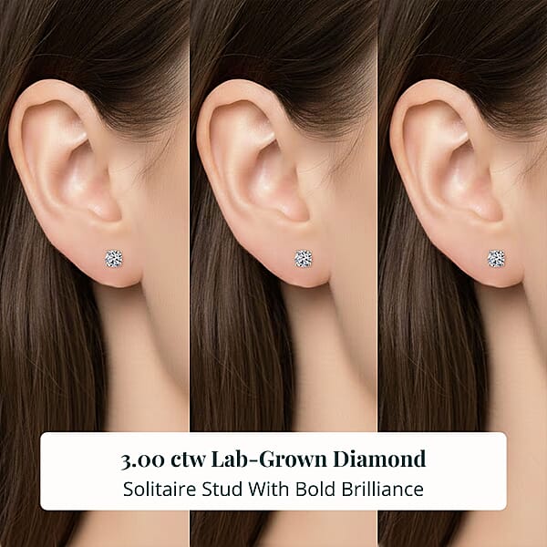 Set Of 3 14K Yellow And White Gold Luxuriant Lab Grown Diamond (G SI1) Solitaire Stud Earrings 3.00 Ctw (Del. In 10-12 Days)