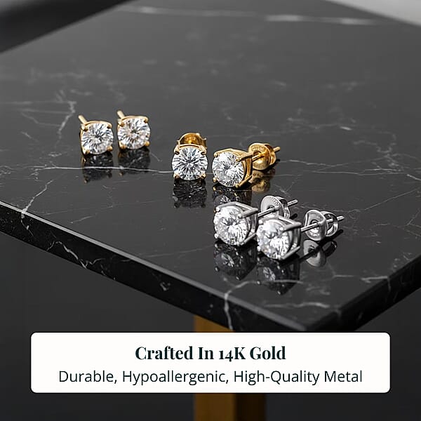 Set Of 3 14K Yellow And White Gold Luxuriant Lab Grown Diamond (G SI1) Solitaire Stud Earrings 3.00 Ctw (Del. In 10-12 Days)