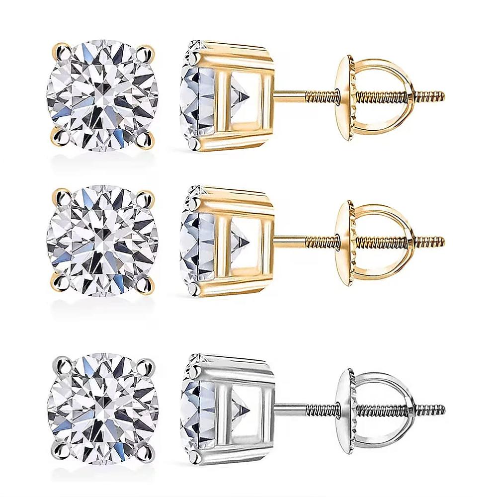 Set of 3 14K Yellow and White Gold Luxuriant Lab Grown Diamond (G SI1) Solitaire Stud Earrings 3.00 ctw (Del. In 10-12 Days)