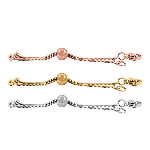 Set Of 3 - 9mm Lobster Lock With Each Side 2 Inch Snake Extender Chain 6mm Adjusting Beads In ION Plated YRG And Stainless Steel