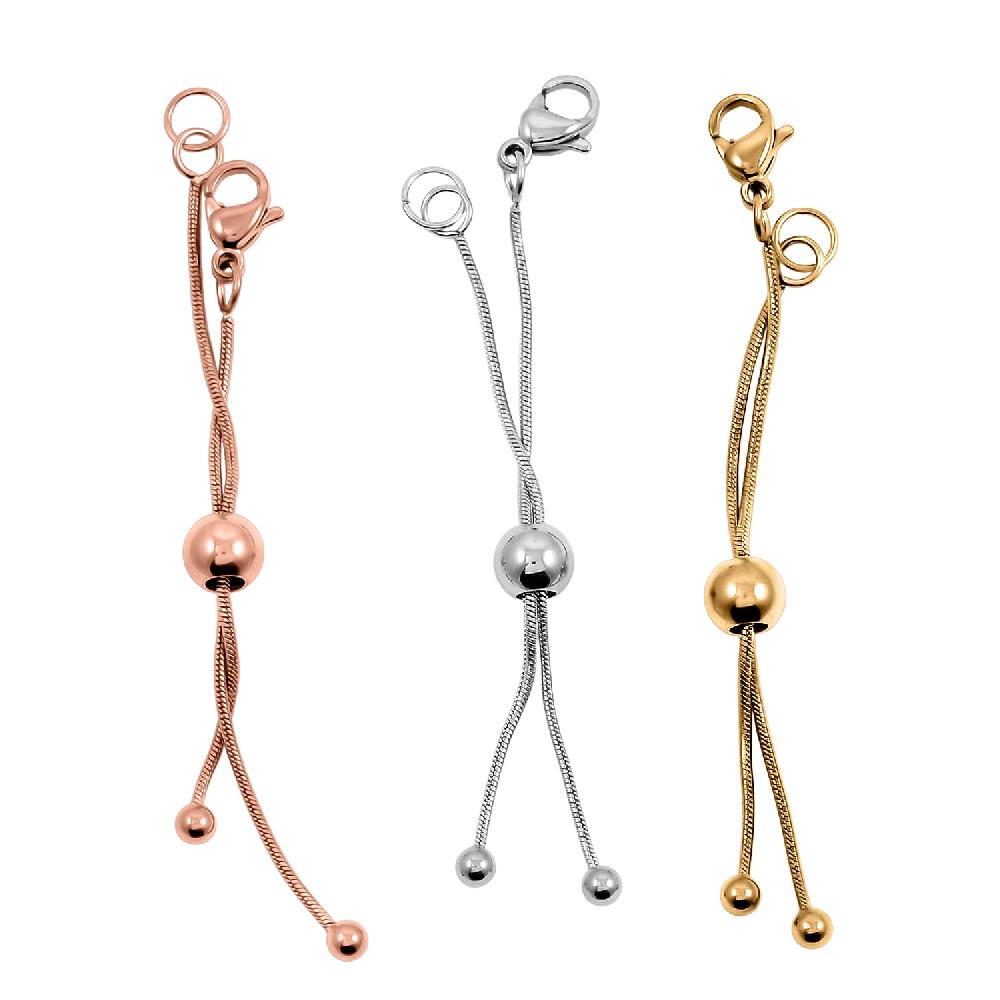 Set of 3 - 9mm Lobster Lock with Each side 2 Inch Snake Extender Chain 6mm Adjusting Beads in ION Plated YRG and Stainless Steel