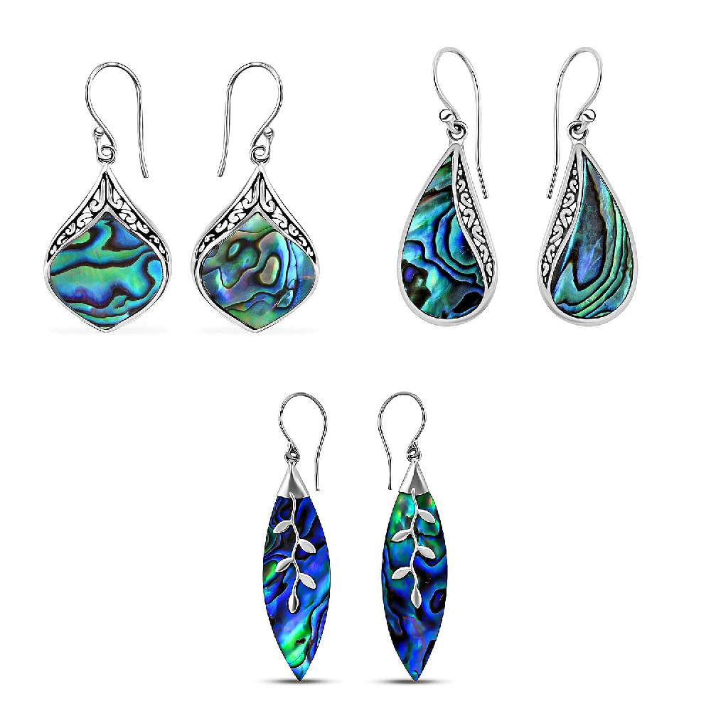 Set of 3 Abalone Shell Earrings in Sterling Silver
