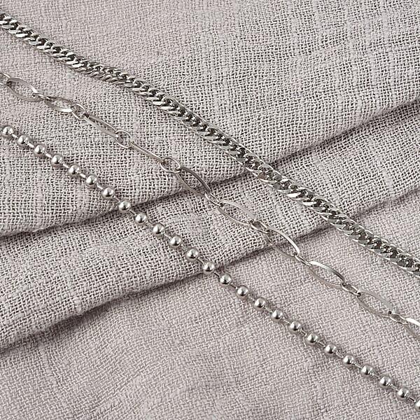 Set Of 3 Beaded Double Woven Four Sided & Paper Clip Bracelet In Stainless Steel (7-8.50 In)