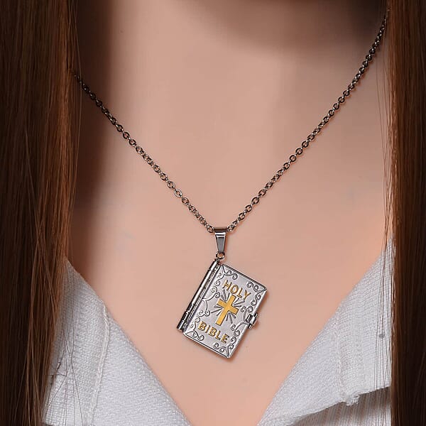 Set Of 3 Bible Pendant Necklace (24 Inches) In ION Plated YG And Steel (Del. In 10-12 Days)