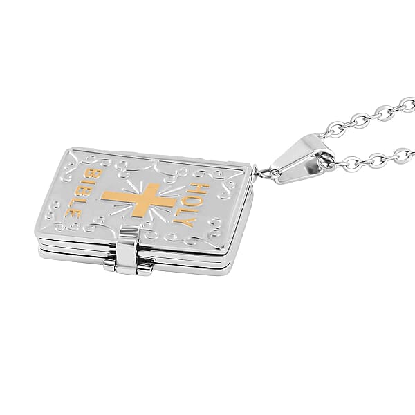 Set Of 3 Bible Pendant Necklace (24 Inches) In ION Plated YG And Steel (Del. In 10-12 Days)