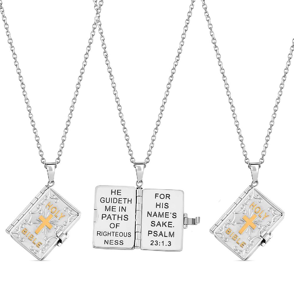 Set of 3 Bible Pendant Necklace (24 Inches) in ION Plated YG and Steel (Del. In 10-12 Days)