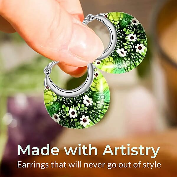 Set Of 3 Blue Green And Multi Color Murano Style Basket Earrings In Stainless Steel (Del. In 10-12 Days)