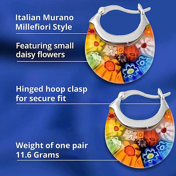 Set Of 3 Blue Green And Multi Color Murano Style Basket Earrings In Stainless Steel (Del. In 10-12 Days)