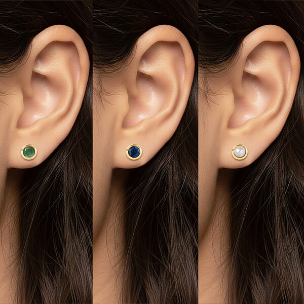 Set Of 3 - D'Joy Multi Gemstone 1.18 Ctw Stud Earrings In 18K Yellow Gold Vermeil Over Sterling Silver
