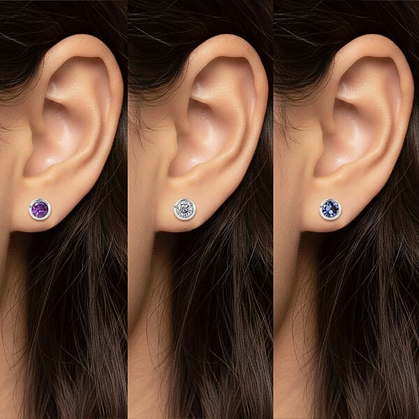 Set Of 3 D'Joy Poke Free Multi Gemstone 1.45 Ctw Stud Earrings In Rhodium Over Sterling Silver