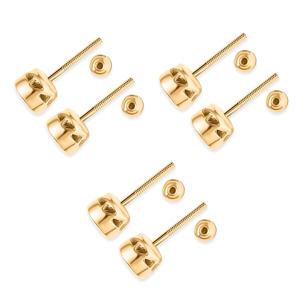 Set Of 3 - D'Joy Poke Free Multi Gemstone 1.80 Ctw Stud Earrings In 18K Vermeil Yellow Gold Over Sterling Silver