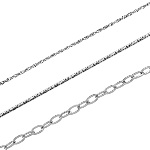Set Of 3 Fine Link And Twisted Rope Chain Necklace In Stainless Steel 20-22 Inches