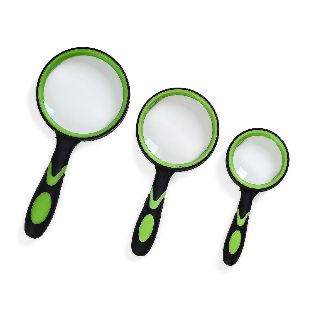 Set of 3 Green-Handheld Magnifying Glass (60mm/5x 80mm/6x and 90mm/7x)