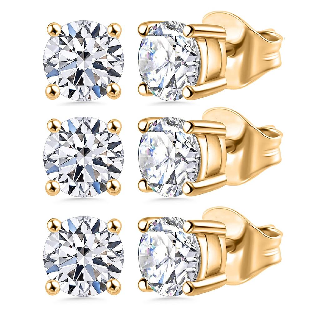 Set of 3 Luxuriant Lab Grown Diamond G-H SI 3.00 ctw Stud Earrings in Vermeil YG Over Sterling Silver