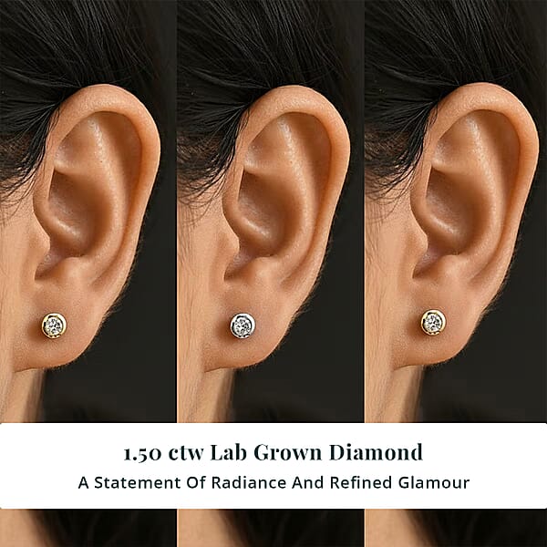 Set Of 3 - Luxuriant Lab Grown Diamond (G-H SI) Solitaire Stud Earrings In 18K Vermeil Yellow Gold And Rhodium Over Sterling Silver 1.50 Ctw (Del. In 10-12 Days)