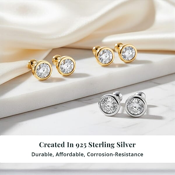 Set Of 3 - Luxuriant Lab Grown Diamond (G-H SI) Solitaire Stud Earrings In 18K Vermeil Yellow Gold And Rhodium Over Sterling Silver 1.50 Ctw (Del. In 10-12 Days)