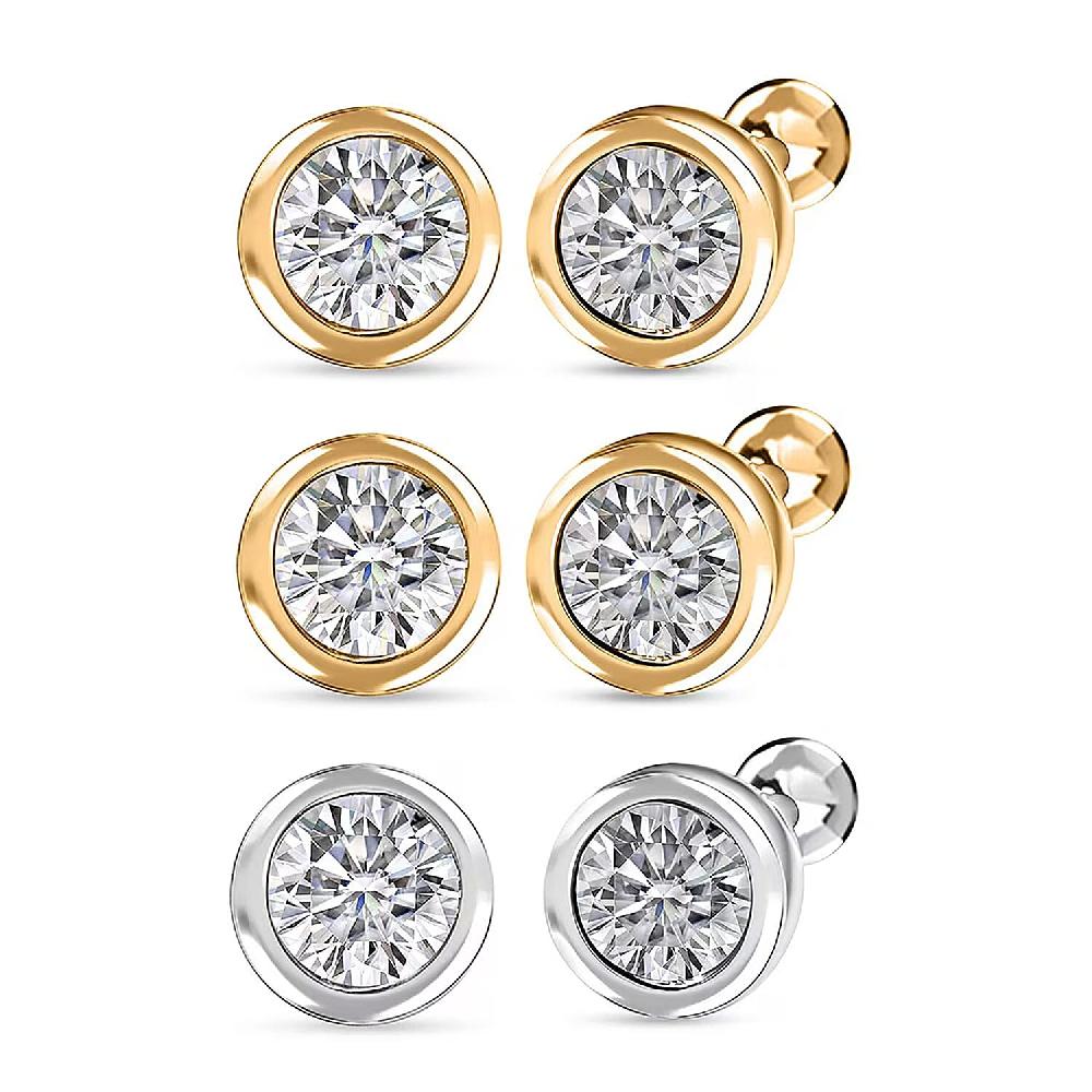 Set of 3 - Luxuriant Lab Grown Diamond (G-H SI) Solitaire Stud Earrings in 18K Vermeil Yellow Gold and Rhodium Over Sterling Silver 1.50 ctw (Del. In 10-12 Days)