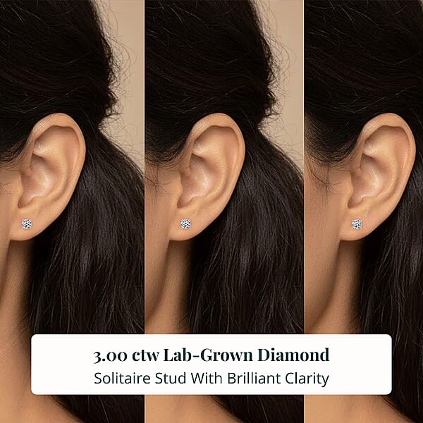 Set Of 3 Luxuriant Lab Grown Diamond G SI1 3.00 Ctw Solitaire Stud Earrings In 14K Yellow Gold