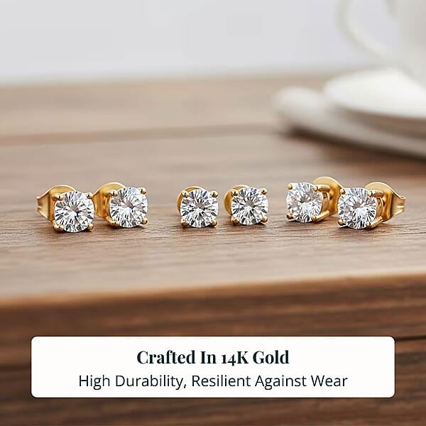 Set Of 3 Luxuriant Lab Grown Diamond G SI1 3.00 Ctw Solitaire Stud Earrings In 14K Yellow Gold